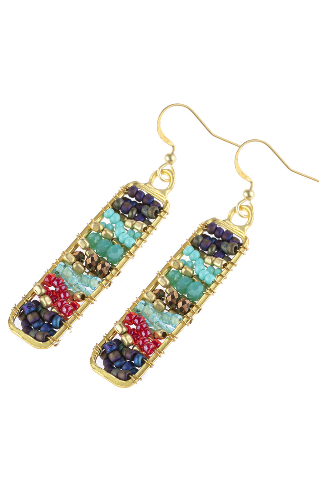 Rectangle Glass Beads Hook Drop Earrings