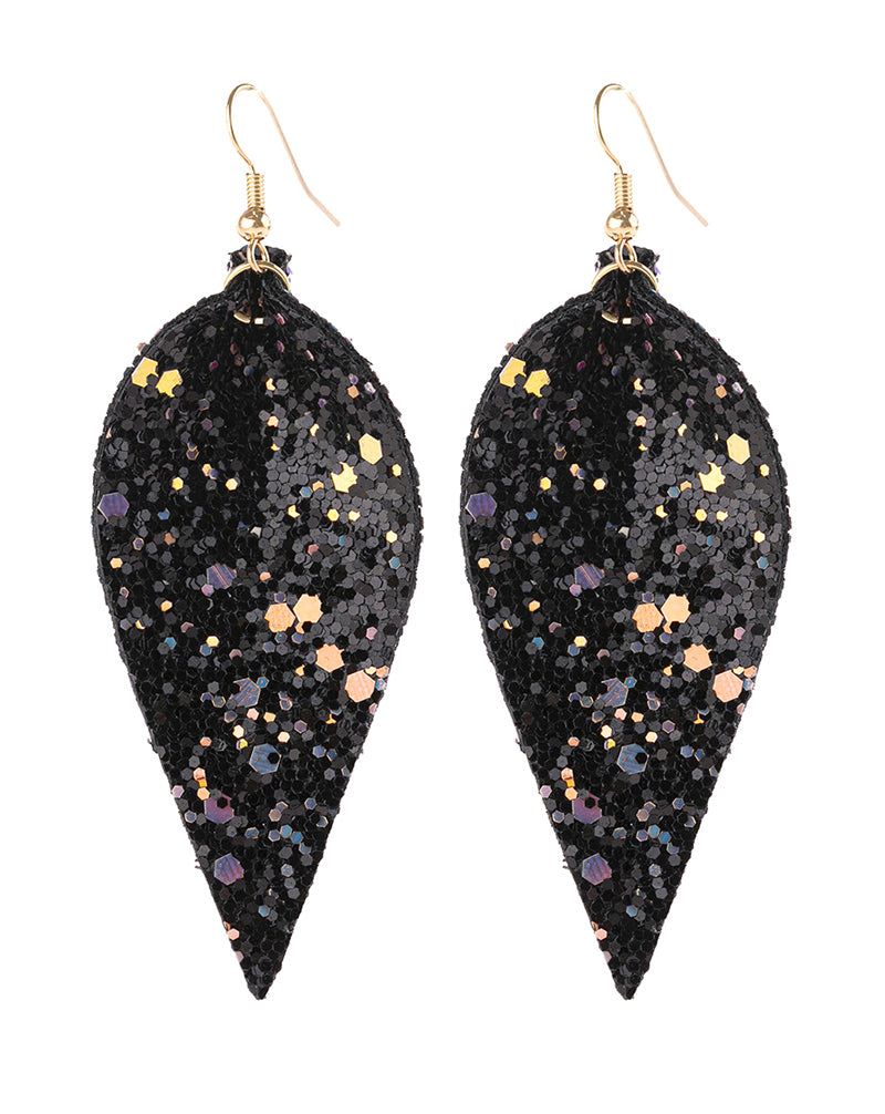 Black Pinched Se2uin Leather Drop Earrings