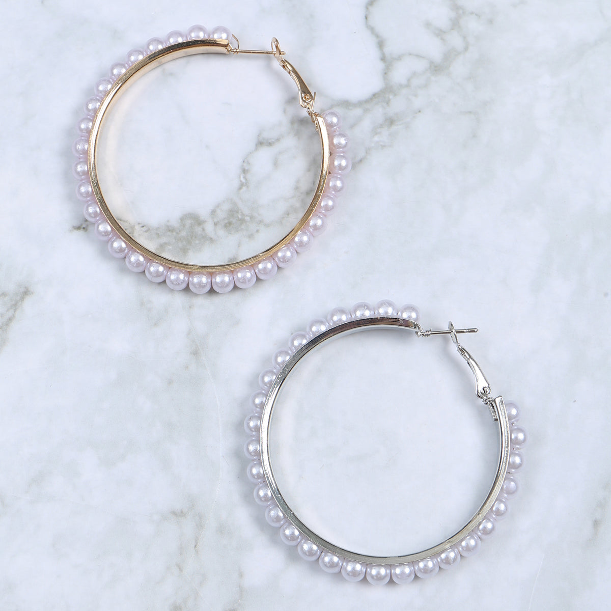 Pearl Hoop Boho Earring Set Gold Silver