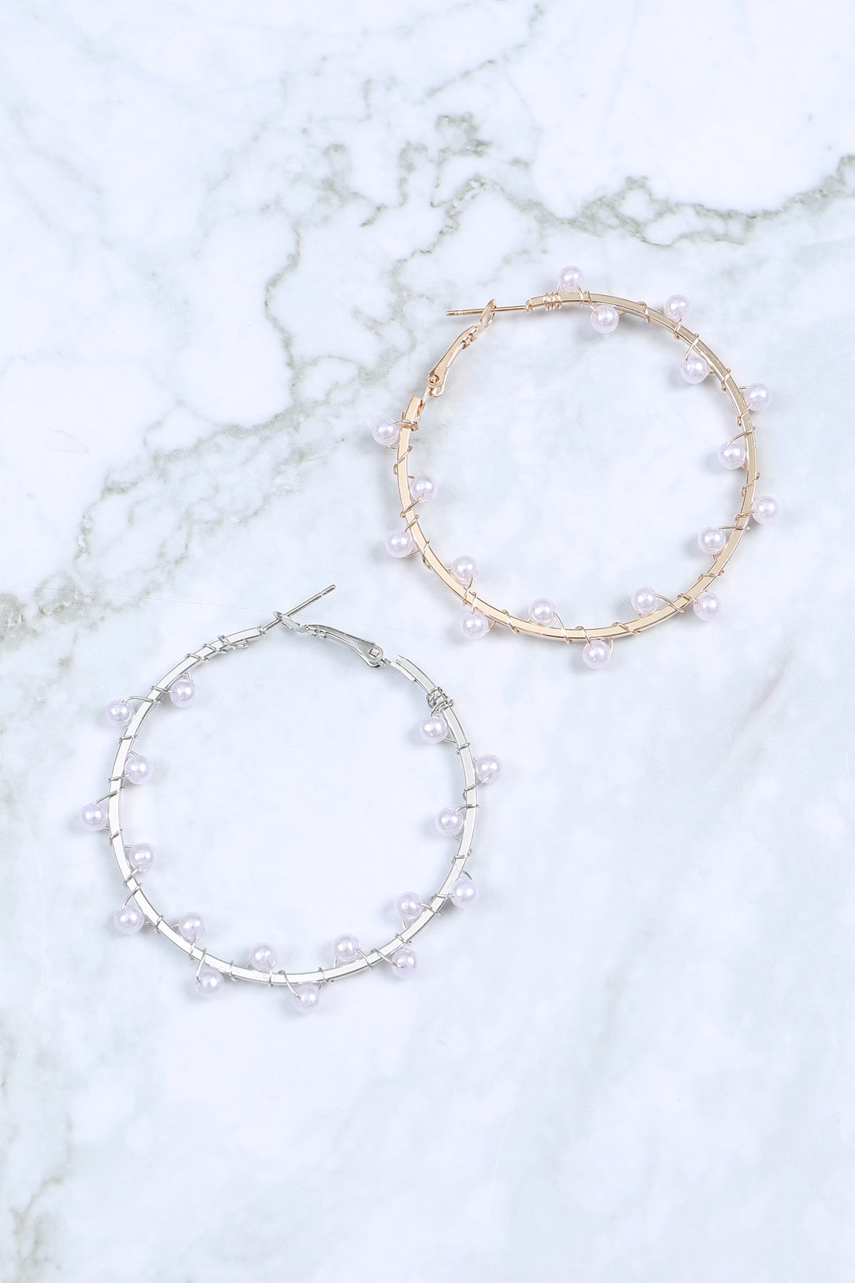 Pearl Wrap Twist Hoop Earring Set Gold Silver