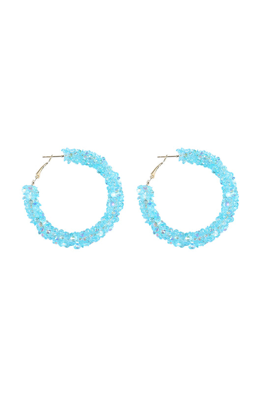 Cluster Rhinestone Glitter Hoop Earrings Black