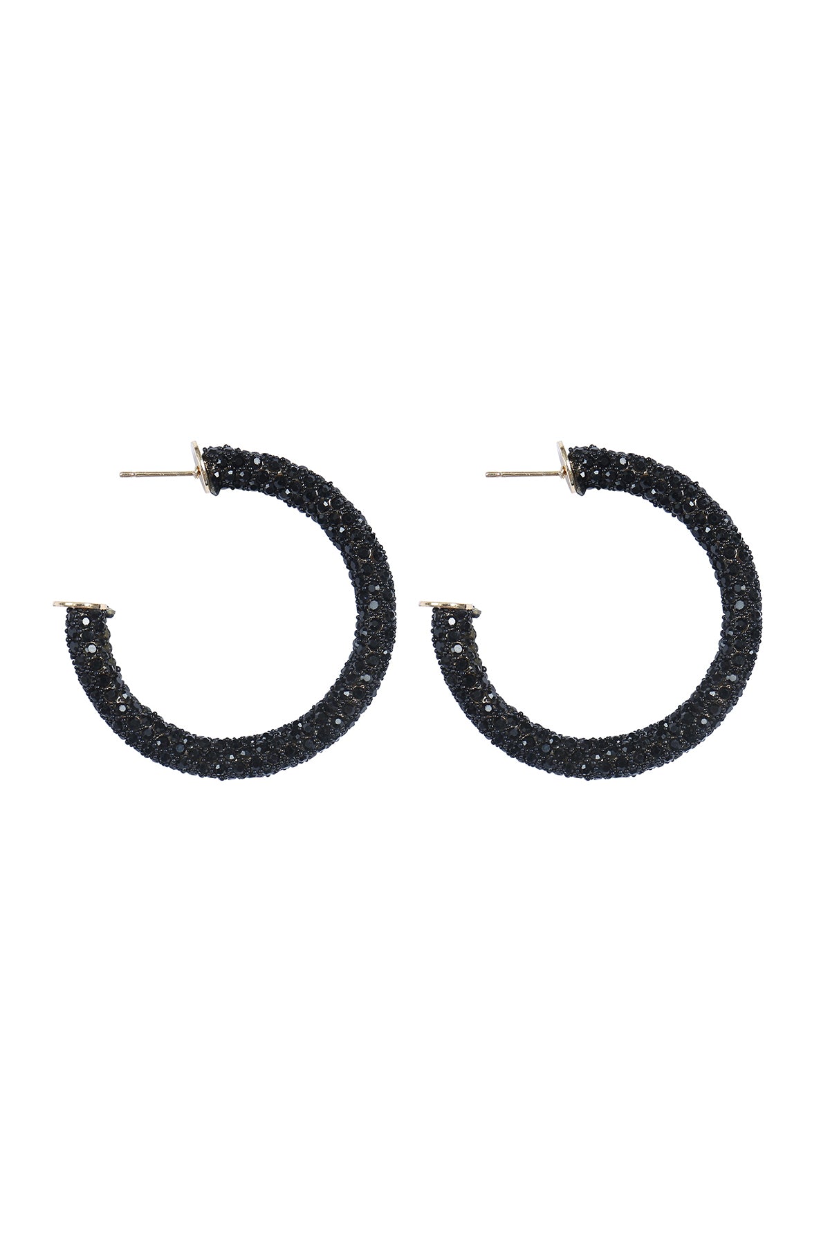 Colored Pave Rhinestone Hoop Earrings Black