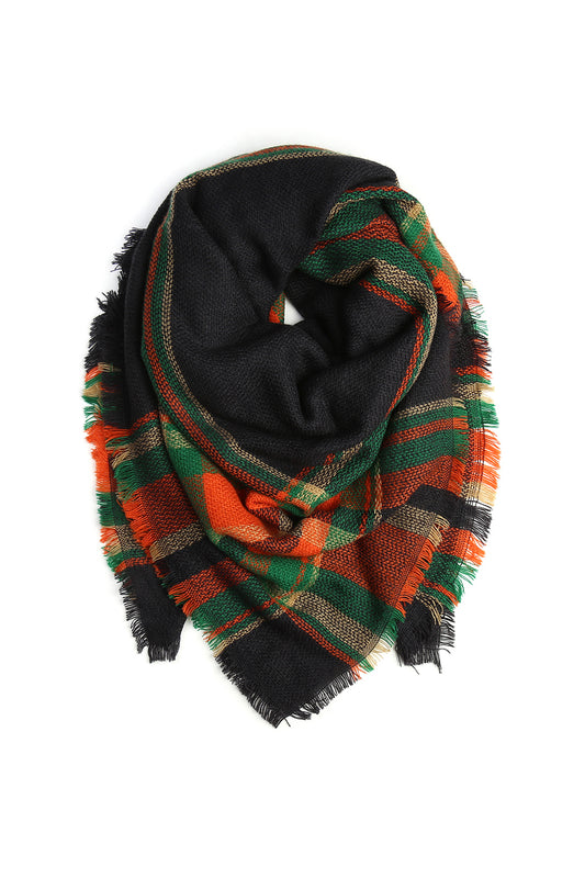 Black tartan fringed Scarf