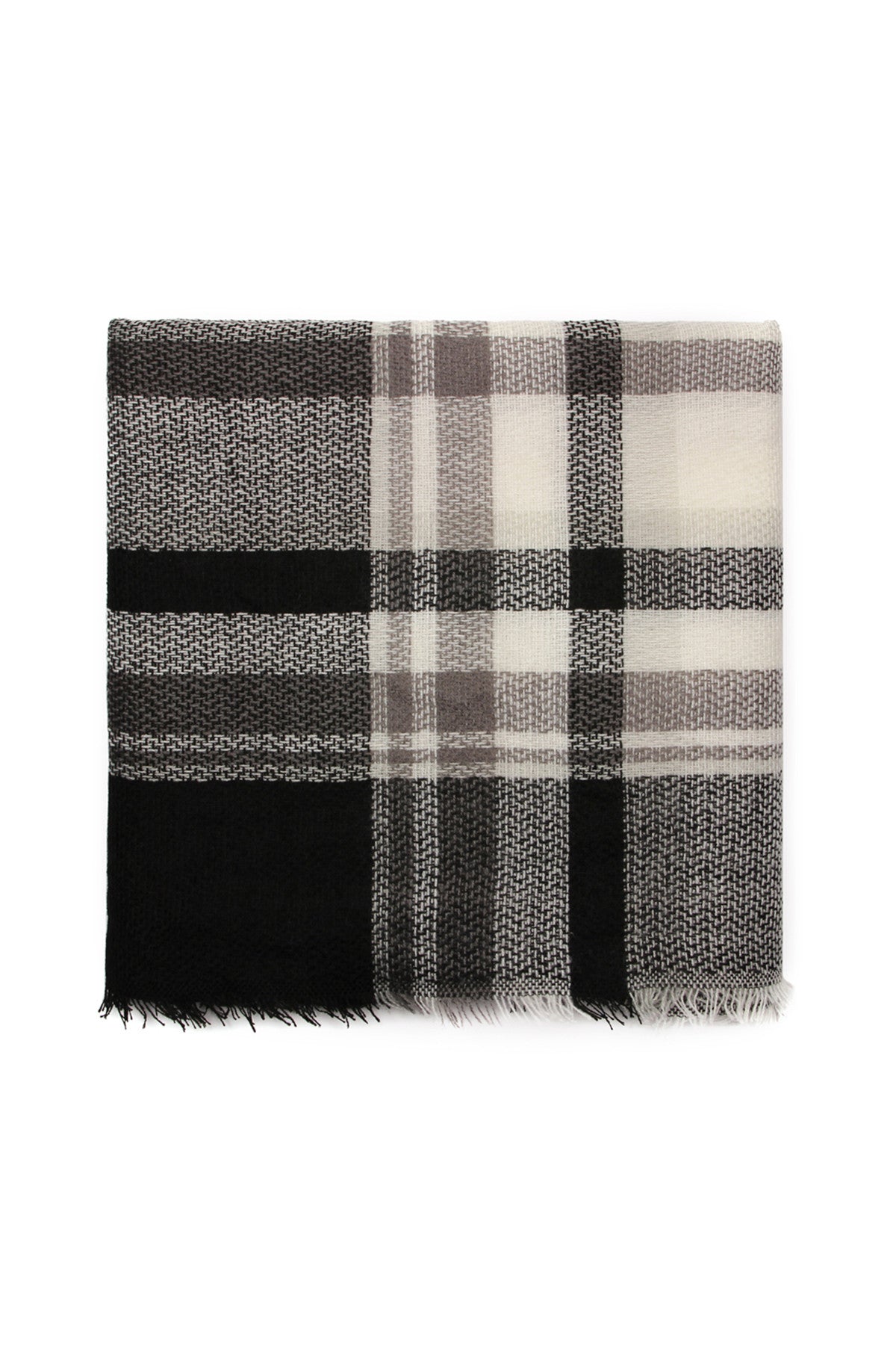 Black Gray Blanket Fringed Scarf
