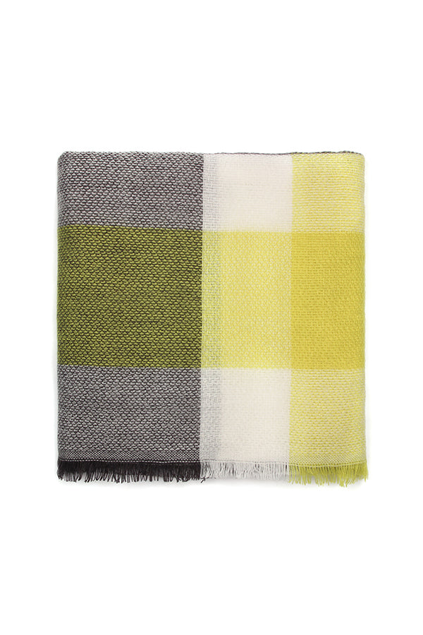 Dark Gray Yellow Blanket Fringed Scarf