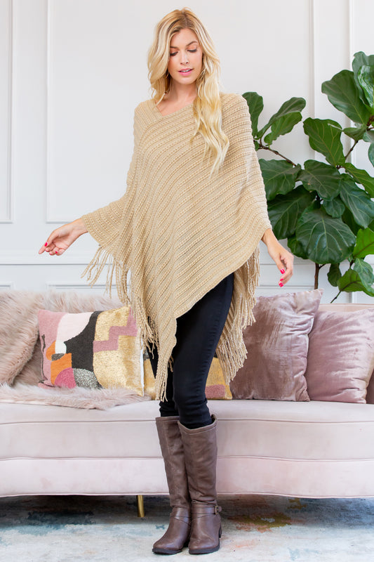 Cozy Knitted V Shaped Poncho
