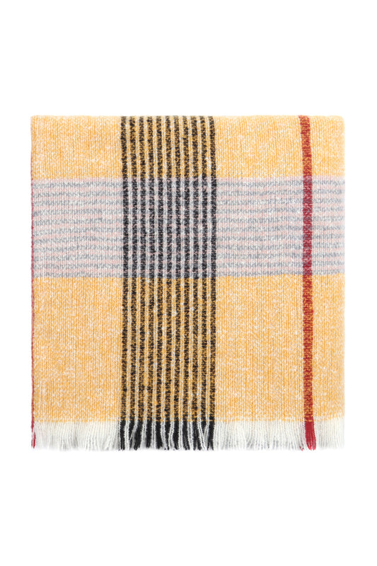 Mustard Gray Multi Color Blanket Fringed Scarf