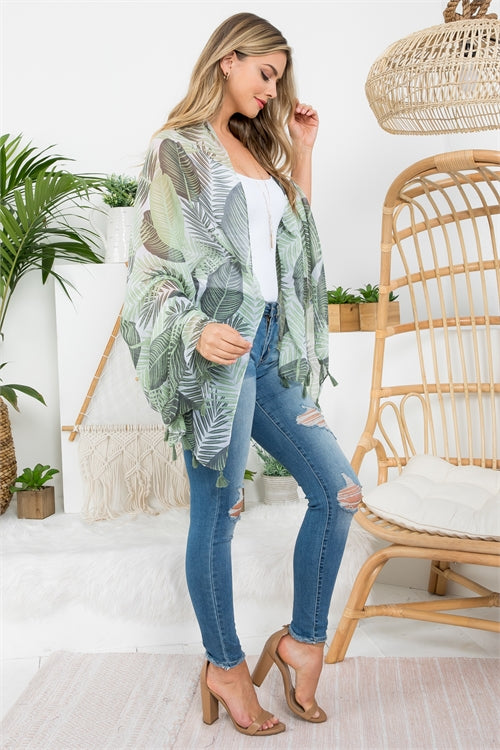 Tropical Leaf Print Wrap Scarf