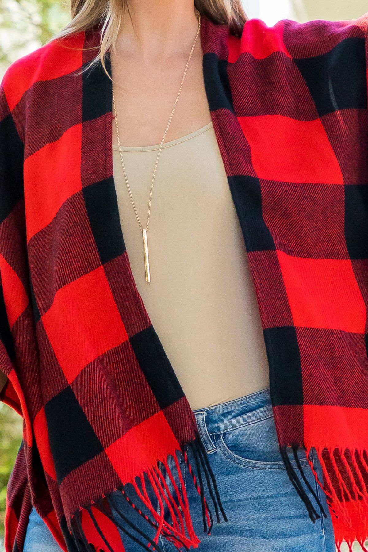 Plaid Open Front Fringe Kimono