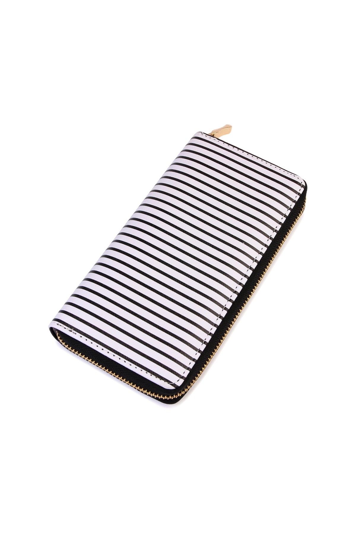 Black Simple Striped Zipper Wallet