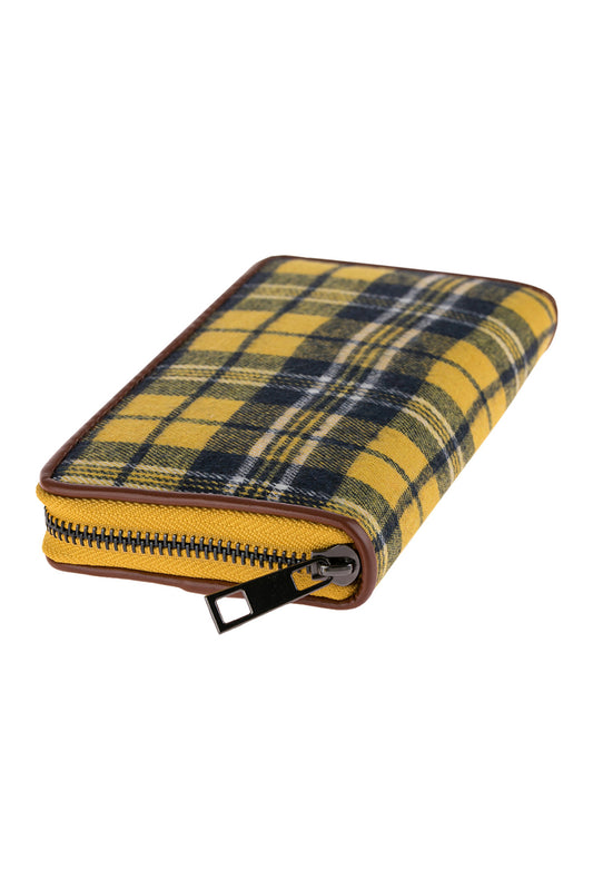 Yellow Plaid Single Zippered Wallet