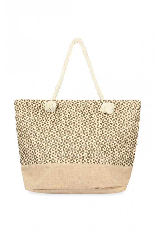 Beige Geometrical Pattern Tote Bag