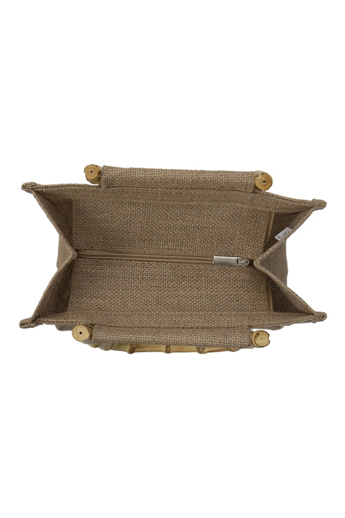 Ratan Handle Native Design Jute Tote Bag
