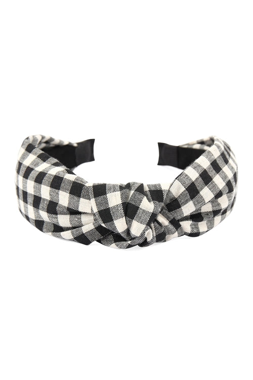 Black Plaid Knotted Fabric Coated Hair Band / 1PC