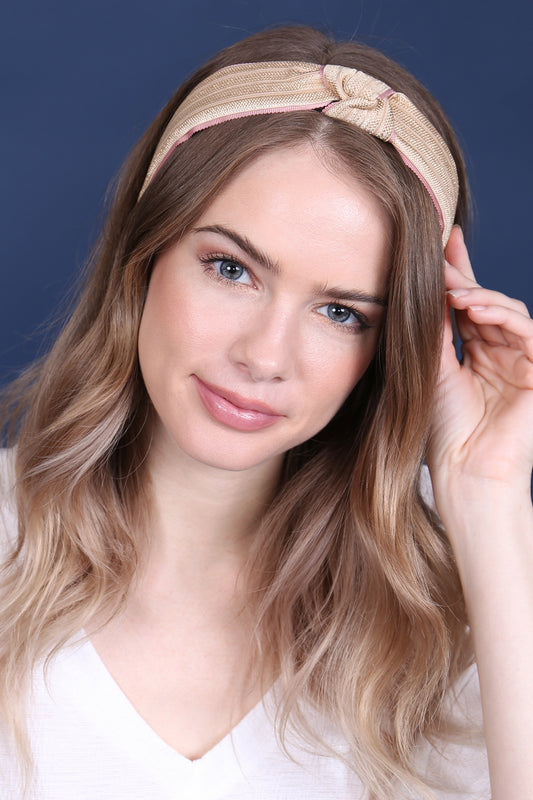 Pink Knotted Laced Fabric Headband