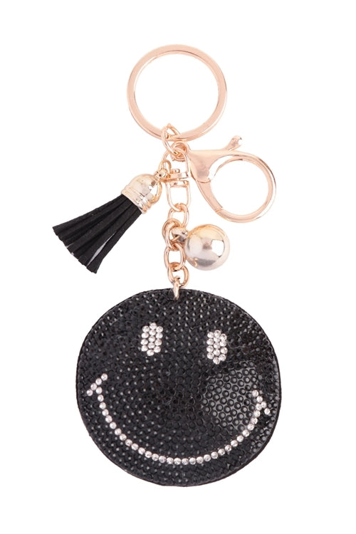 Smiley Rhinestone Tassel Keychain
