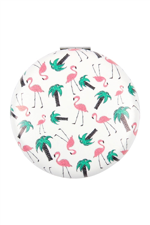 Flamingo Printed Leather Coated Face Mirror