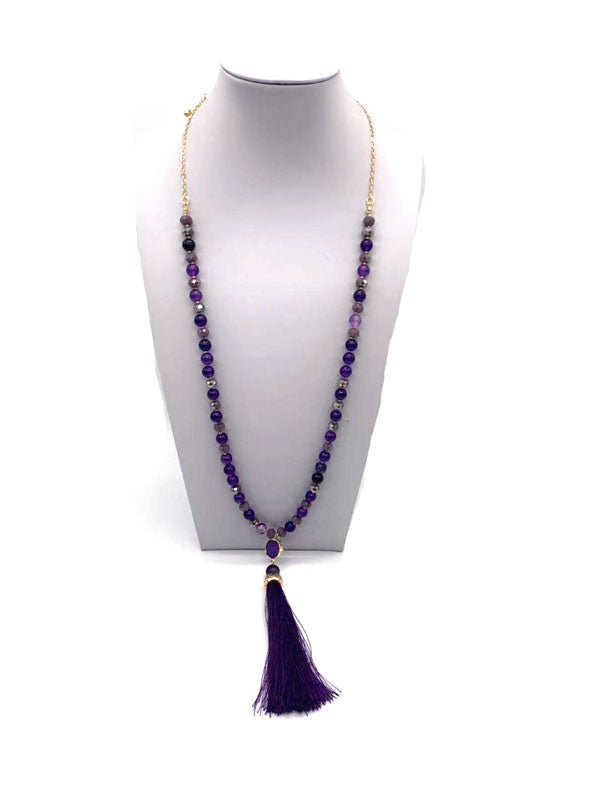 Violet Tassel Natural Stone Necklace