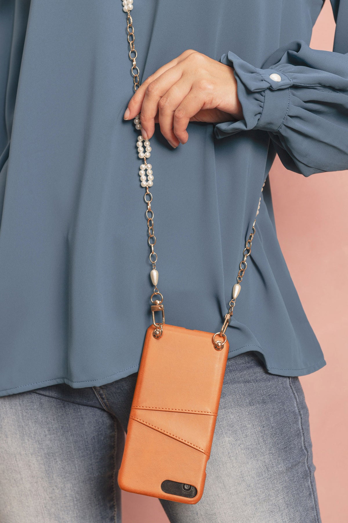 Layered Link Beaded Round Pearl Convertable Chain or Necklace Bag Chain