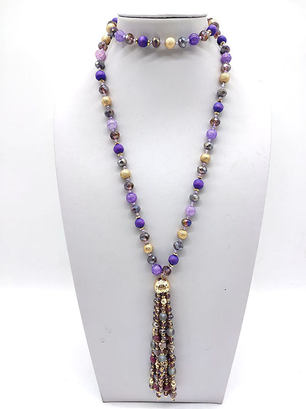 Beaded Tassel Statement Necklace