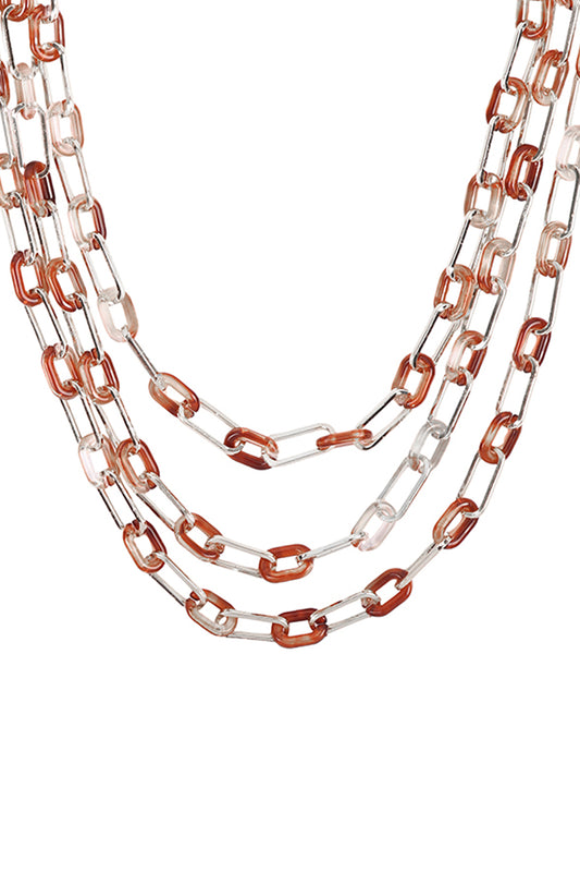 Chain Acetate Metal Layered Statement Necklace
