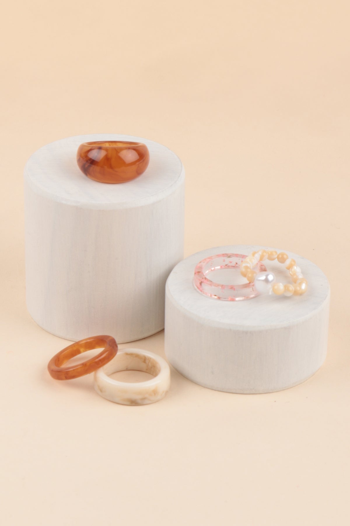 Marble Resin Pearl Assorted 5Pcs Ring Set