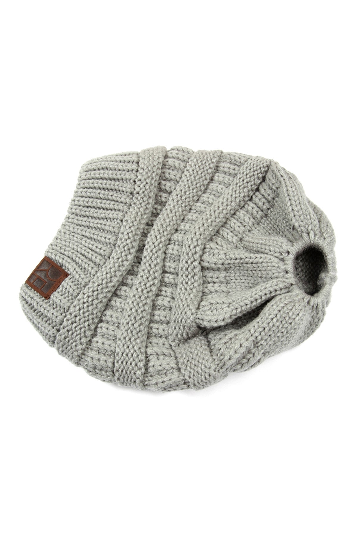Gray Knitted Ponytail Beanie