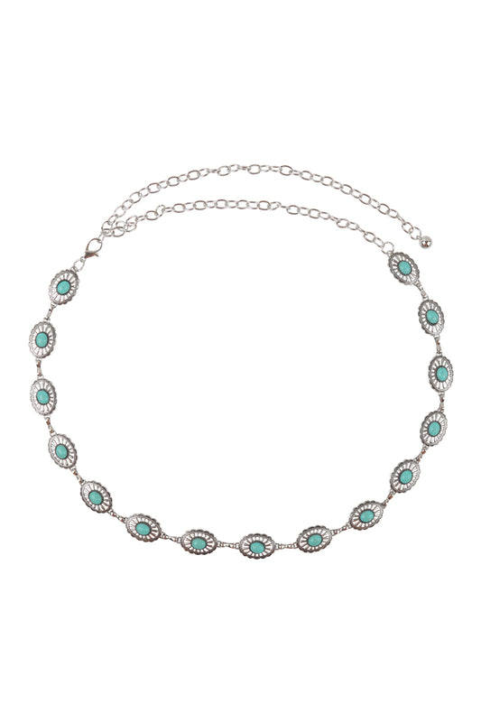 Western Concho Oval Turquoise Natural Stone Waist Chain Belt