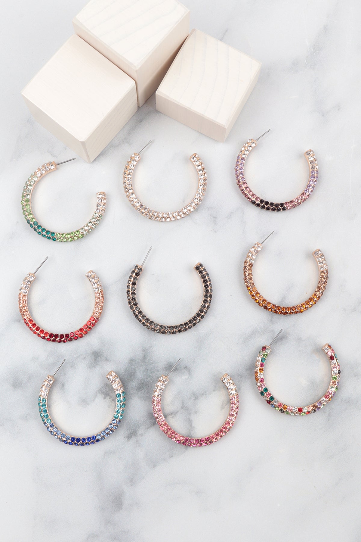 Pave Rhinestone Glitter Shape Hoop earrings