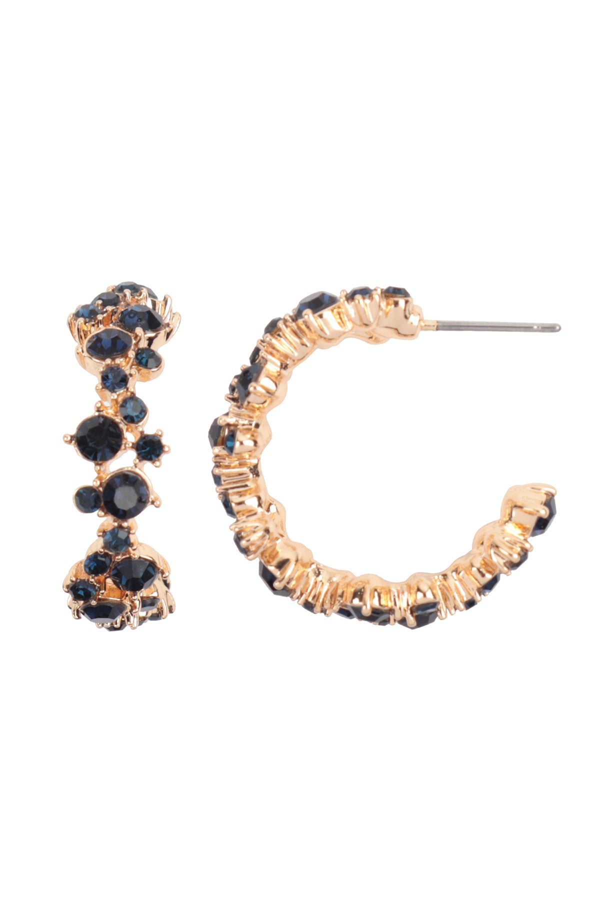 Pave Cluster Rhinestone C Shape Hoop Earrings Blue