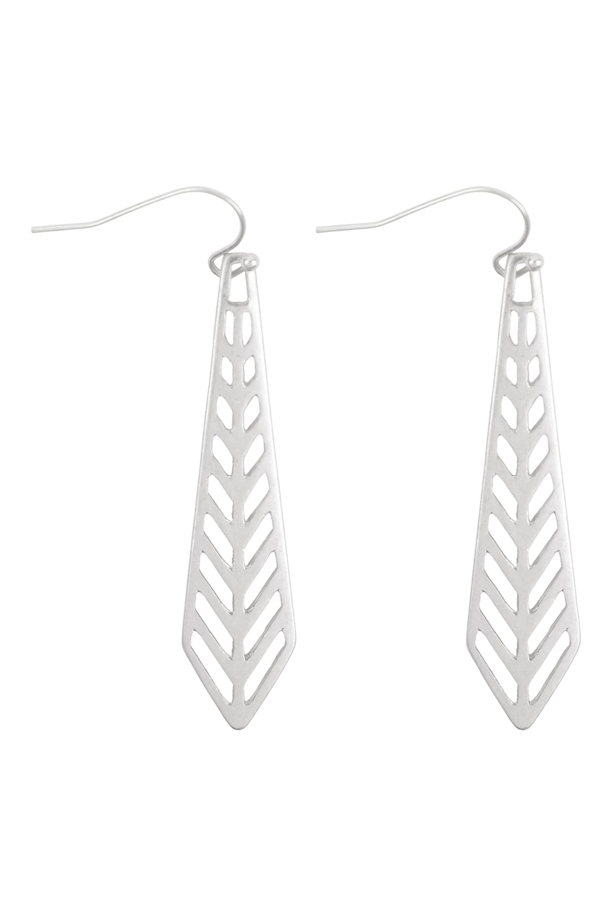 Long Drop Filigree Fish Hook Earrings Matte Silver