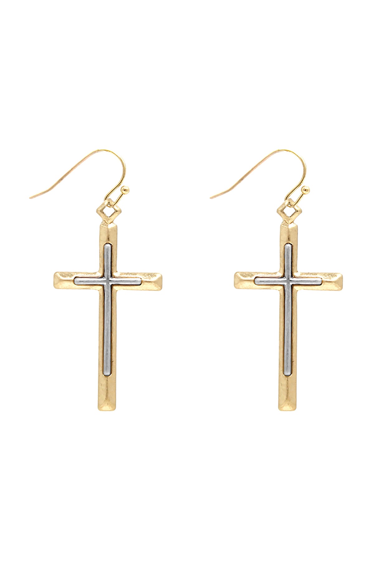 Cross Layered Dangle Hook Earrings Matte Gold Matte Silver