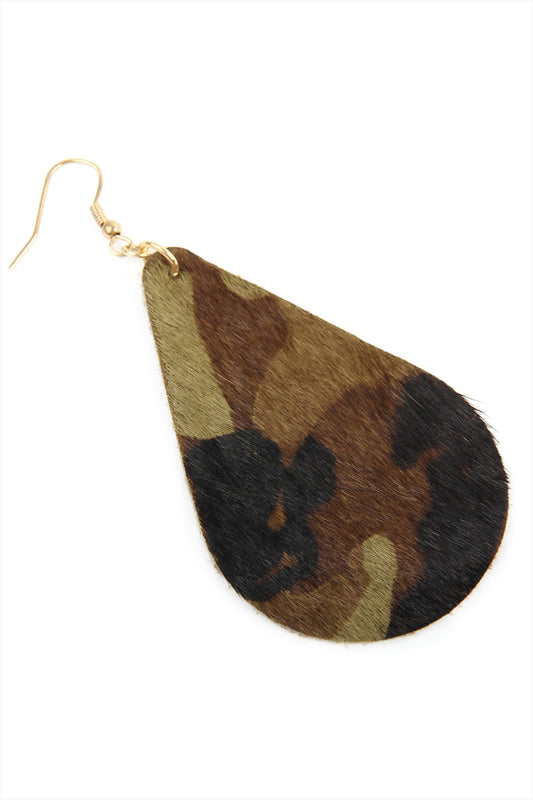 Animal Print Teardrop Earrings Brown Zebra