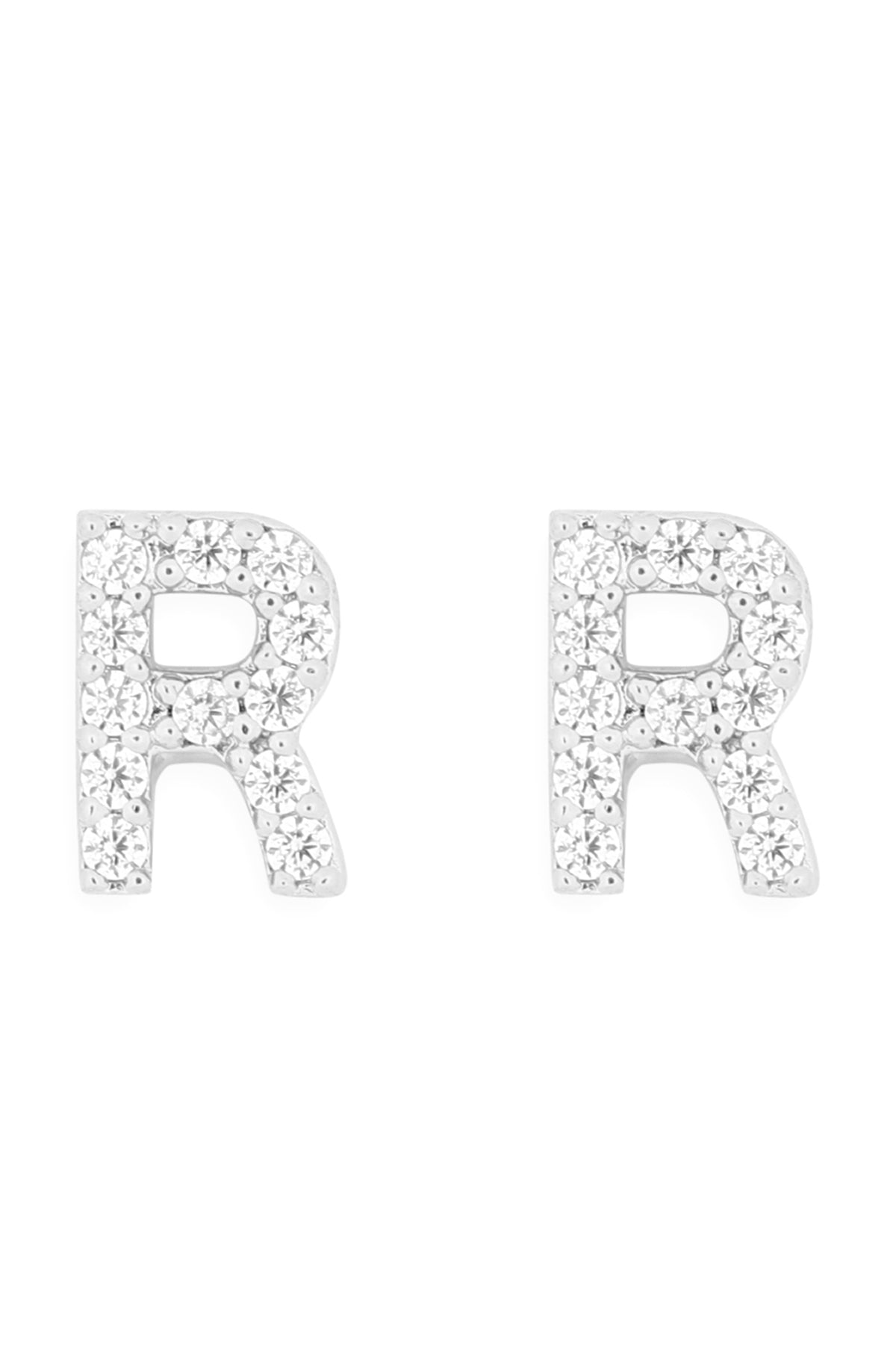 Cubic Zirconia R Initial Earrings Silver