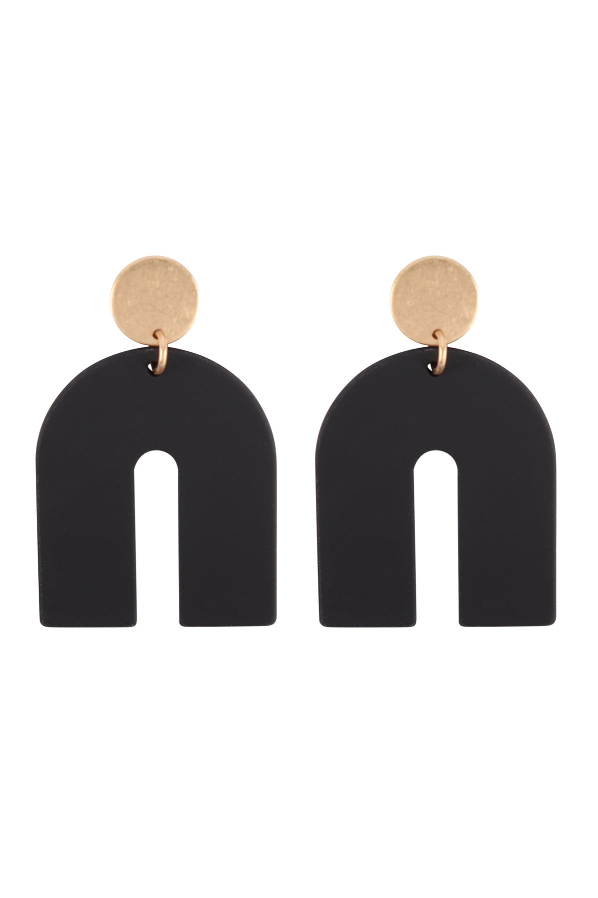 U Shape Upside Down Acrylic Color Earrings Matte Gold Black