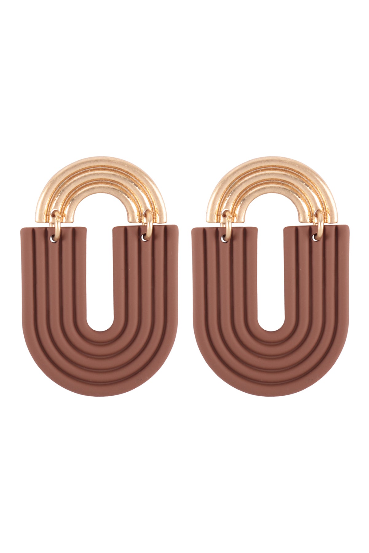 Rainbow Post Color U Shape Drop Earrings Matte Gold Brown