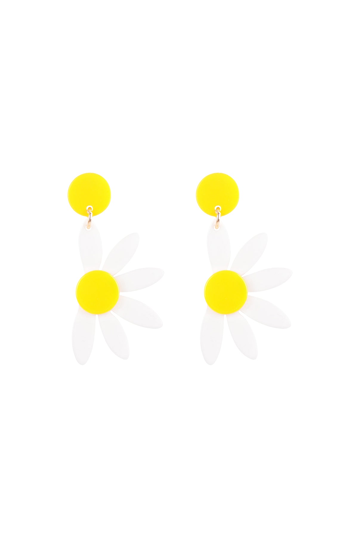 Half Daisy Flower Acrylic Drop Earrings White