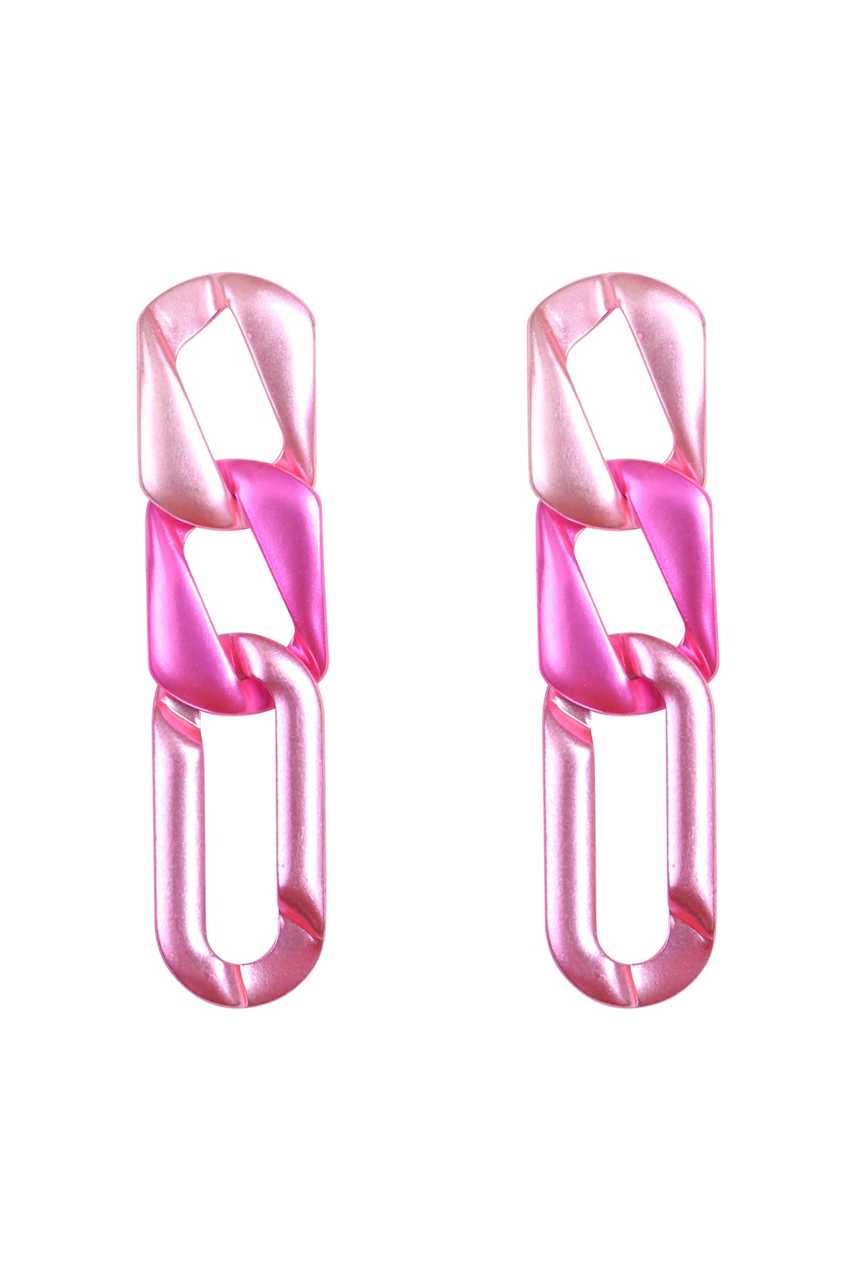 Matte Color Oval Link Chain Drop Earrings Pink