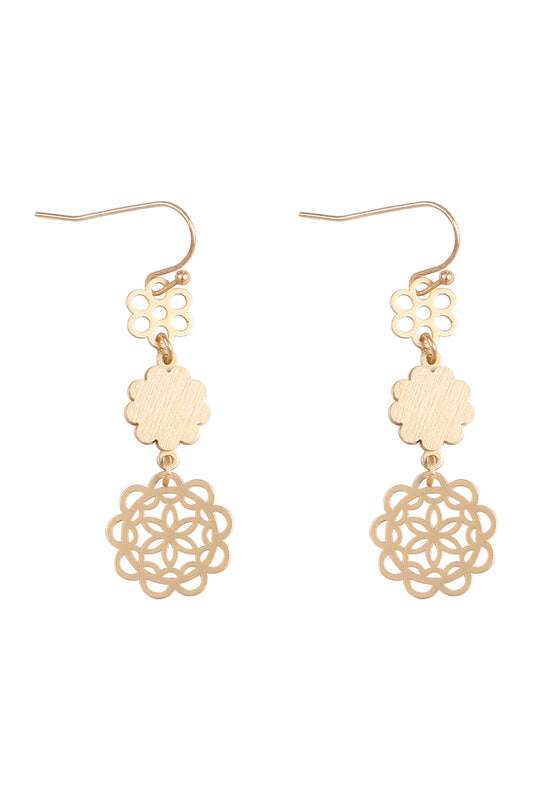 Moroccan Flower Wood Metal Drop Link Earrings