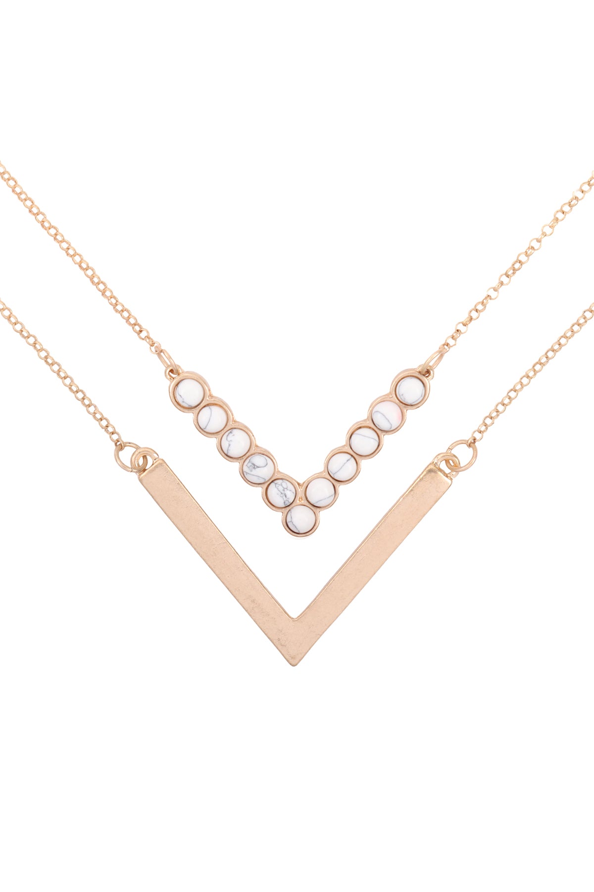 Layered V Shape Natural Stone and Metal Necklaces