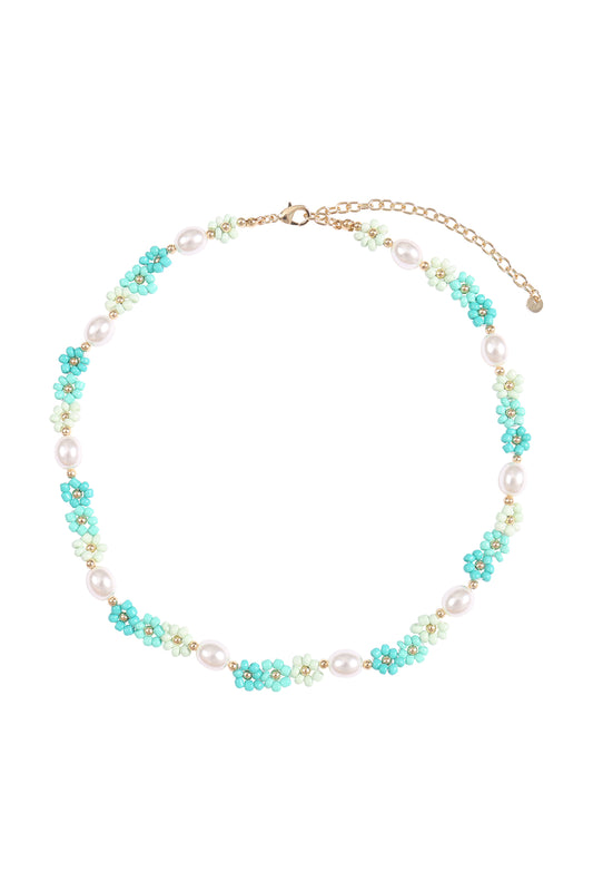 Brass Pearl Flower Seed Bead Necklace