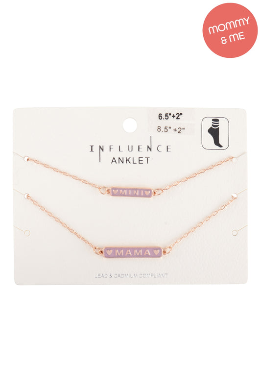 Personalized "Mama & Mini" Bar Shaped Enamel 2 Set Anklet