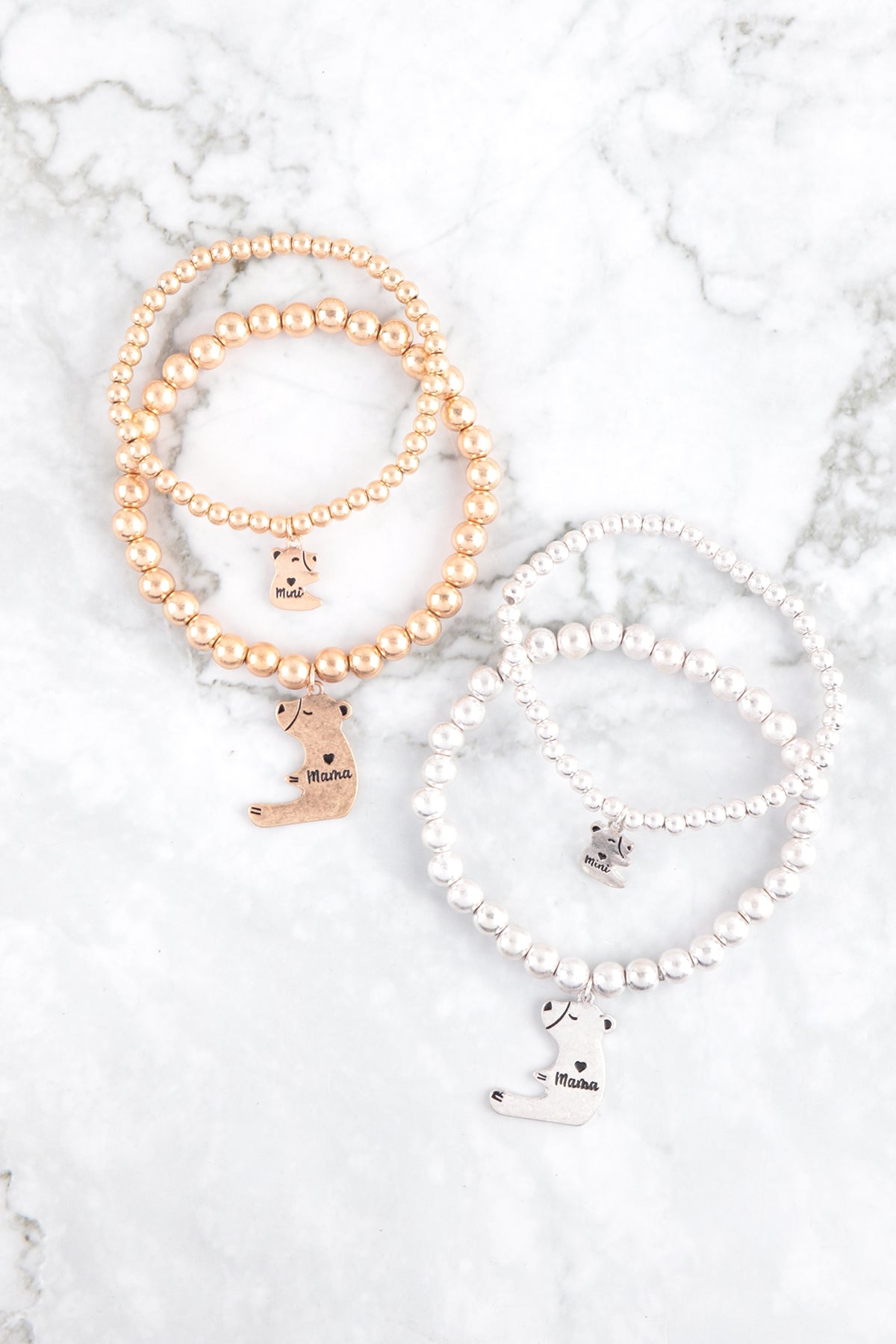 Mama Bear & Baby Bear Charm Stretch CCB Bracelet