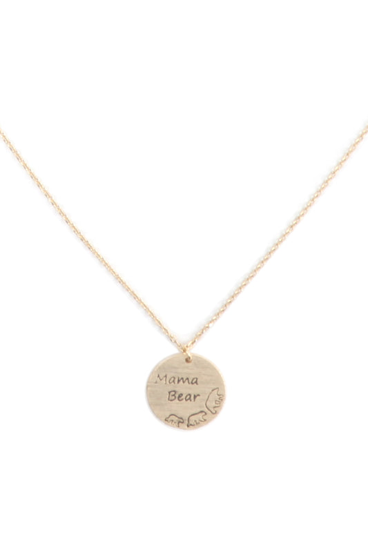 "MAMA BEAR" Brass Round Pendant Necklace