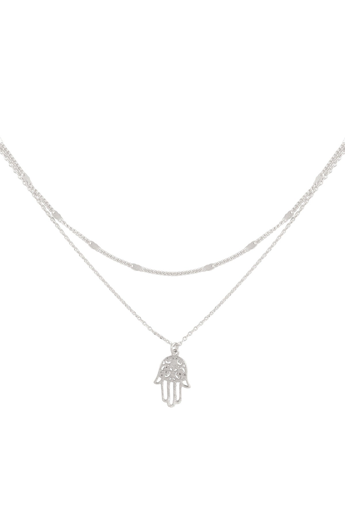 Hamsa Hand Filigree Pendant 2 Layered Brass Necklace