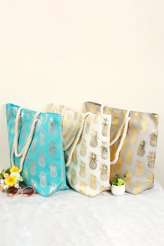 Gold Foil Pineapple Beach Bag / 6PCS