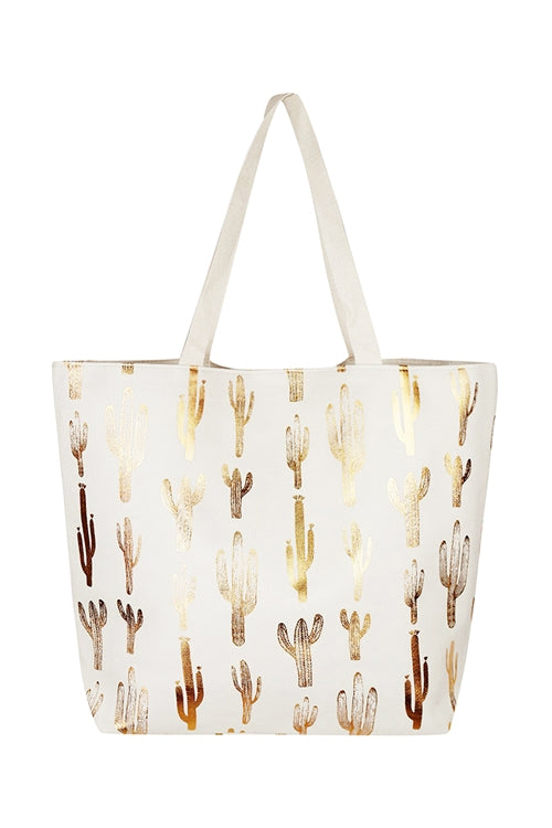 Gold Foil Cactus Beach Bag