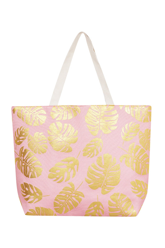 Gold Foil Tropical Leaves Beach Tote Bag