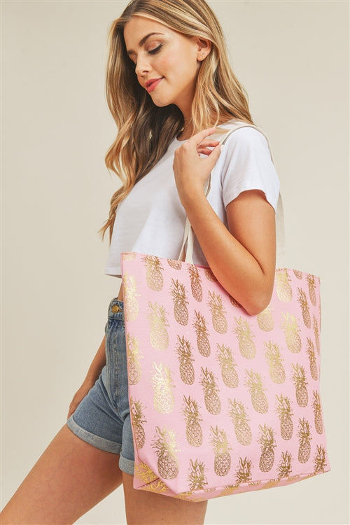 Gold Foil Pineapple Beach Bag