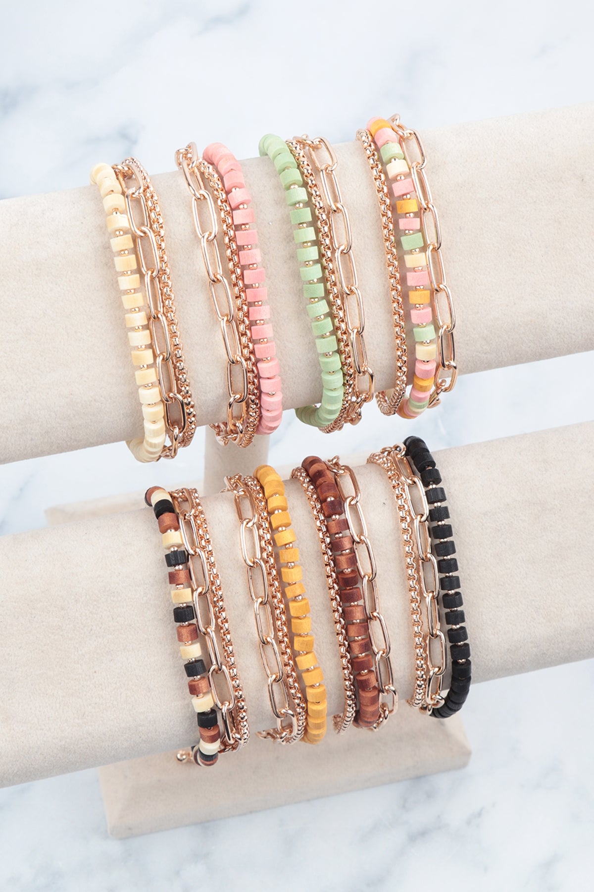 Wood Bead Chain Layered Bracelet